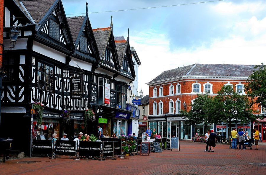 Black and white buildings on the square at Nantwich